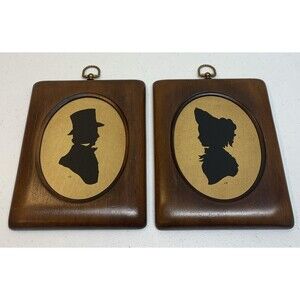 Vintage Set Silhouette Framed Pictures Woman And Man